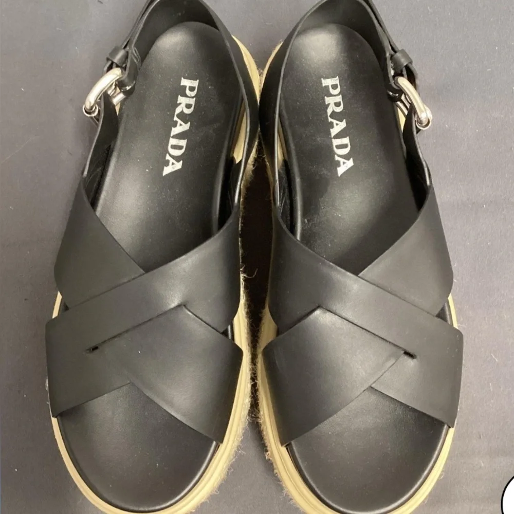 Prada Women's Black Crisscross platform Espadrille Sandals Shoes size 36.5